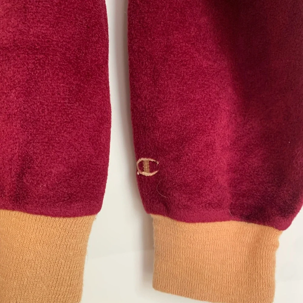 Vintage Champion Velour Velvet Burgundy‎ Tan Sweatshirt Size XS